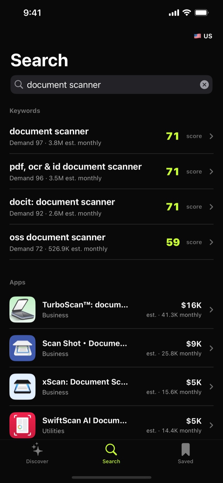 Keyword and app research for document scanners